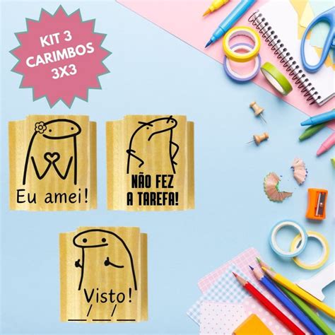 Mini Carimbo Pedagógico 3x3cm Kit Flork Carimbo Professora Escolar