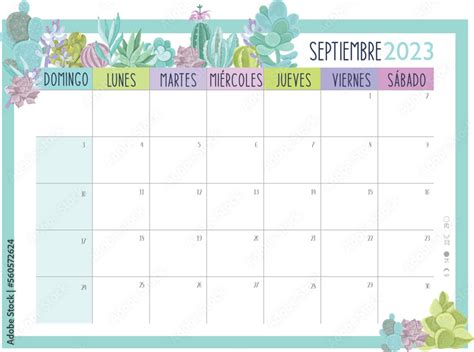 Calendario Planificador En Espa Ol Tama O A Mes De Septiembre