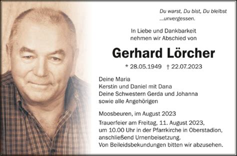 Traueranzeigen von Gerhard Lörcher schwaebische de Trauerportal