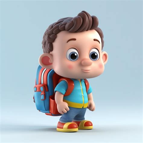 Personagem De Desenho Animado 3d De Um Menino Com Uma Mochila Foto