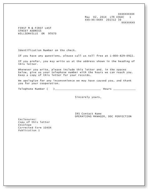 IRS Audit Letter 4364C – Sample 1