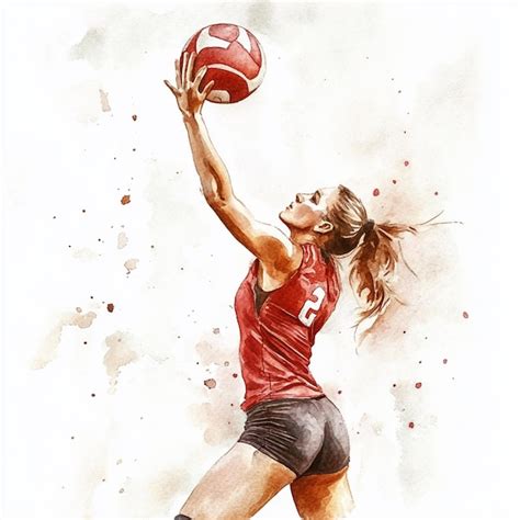 Volleyball Player Watercolor Painted Illustration Premium Ai