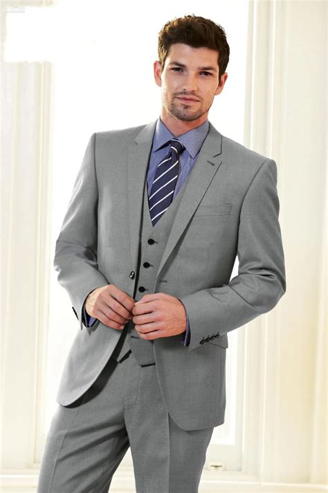 Custom Made Light Gray Groom Tuxedos 3 Piece Mens Wedding Party Suits