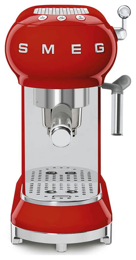 Smeg Red Stainless Steel 50 S Retro Espresso Machine Transitional