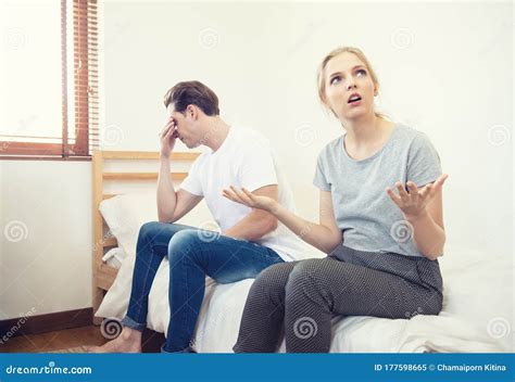 Unhappy Young Couple Arguing Offended Affronted Woman Ignoring Angry