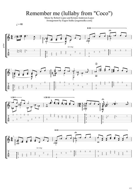 Remember Me Lullaby By Robert Lopez Guitar Tablature Digital