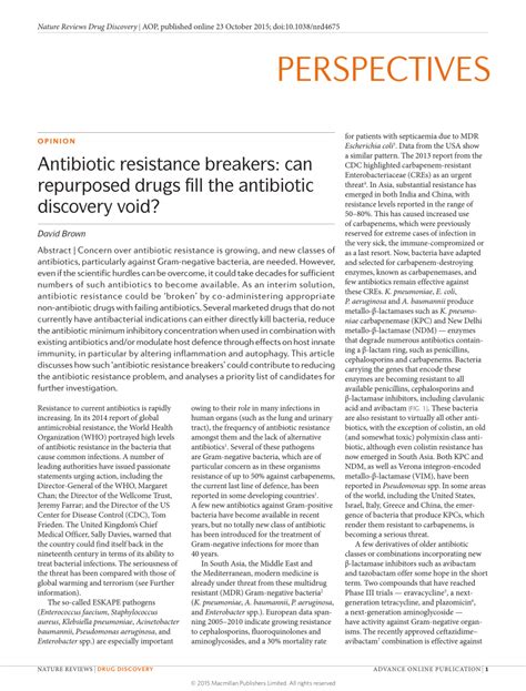 Pdf Antibiotic Resistance Breakers Can Repurposed Drugs Fill The