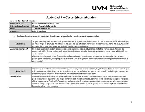 Actividad Etica Actividad Casos Ticos Laborales Datos De