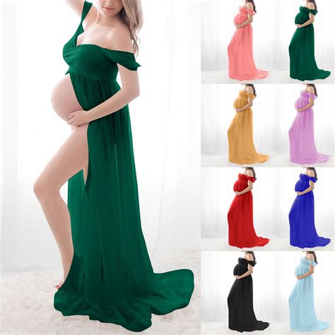 Pxlknzh Chiffon Lace Off Shoulder Maternity Dresses For Photoshoot