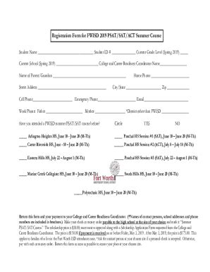 Fillable Online Registration Form For Fwisd Psat Sat Act Fax