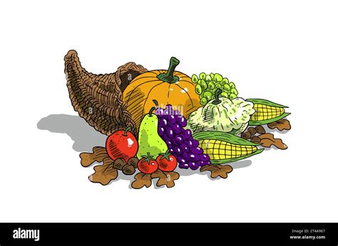 Autumn Cornucopia Horn Of Plenty With Pumpkins Thanksgiving Vector