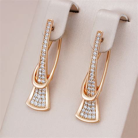 Kinel Innovative Design Natural Zircon Drop Earrings For Women 585 Rose