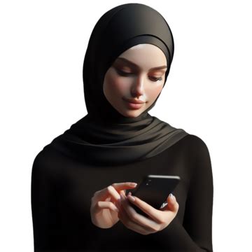 Linda Garota Muçulmana Usando Vestido Hijab Lenço Preto Olhando