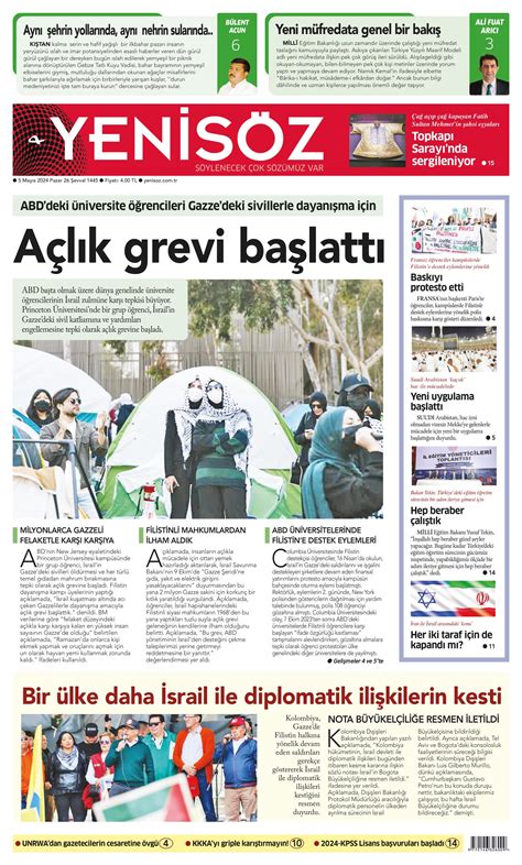 Yeni Söz Gazetesi 5 Mayıs 2024 Pazar Günü Manşeti