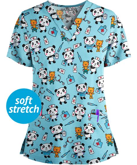 Ua Flex2 Pandawanda Care Turquoise Print Scrub Top Animal Scrubs