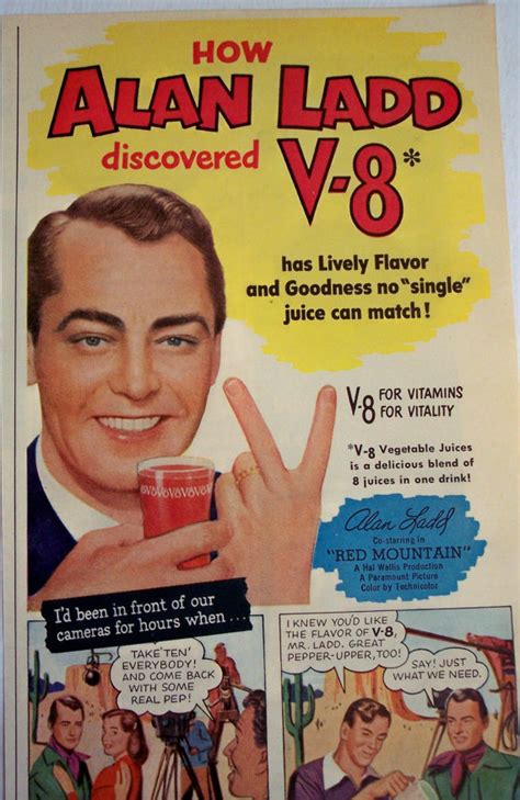 1952 Drink AD Actor ALAN LADD V 8 Vegetable Juices Original