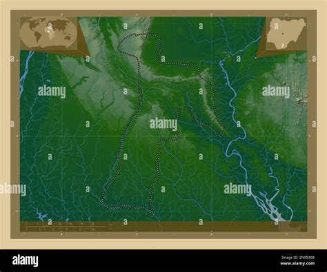 Abia State Of Nigeria Colored Elevation Map With Lakes And Rivers