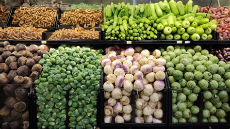Colorful Display Of Fresh Produce In A Grocery Store Stock Photo
