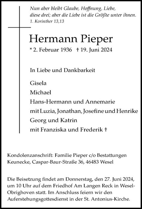 Alle Traueranzeigen für Hermann Pieper trauer rp online de