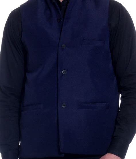 Calibro Navy Blue Nehru Jacket With Stylish Cotton White Shirt Buy