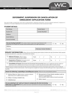 Fillable Online Wic Nsw Edu DEFERMENT SUSPENSION OR CANCELLATION OF