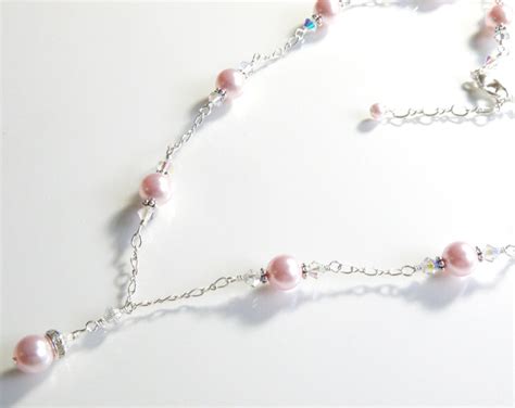 Pink Pearl Necklace Sterling Silver Chain Swarovski Pearls Etsy