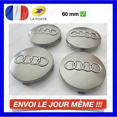 4X CACHE MOYEU CENTRE DE ROUE Pour AUDI GRIS 60MM Embleme Logo Insigne