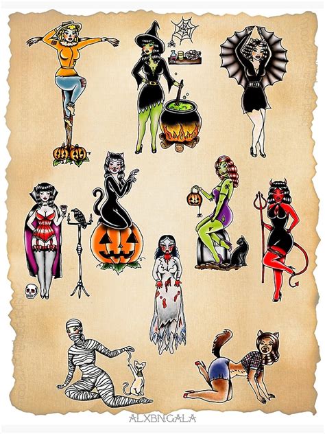 Halloween Flash Pinup Girls Art Print For Sale By Alxbngala Redbubble