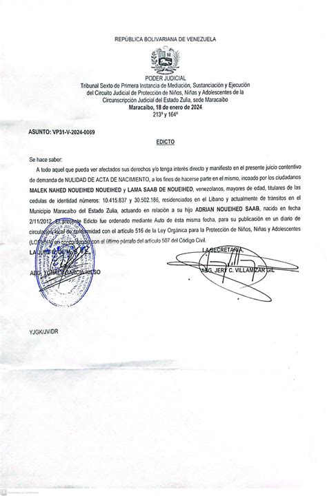 Cartel De Edicto De Demanda De Nulidad De Acta De Nacimiento Diario