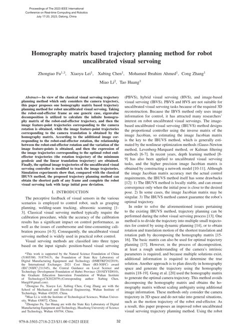 PDF Homography Matrix Based Trajectory Planning Method For Robot