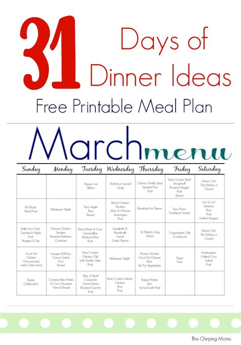 March Meal Plan For Families Free Printable The Chirping Moms