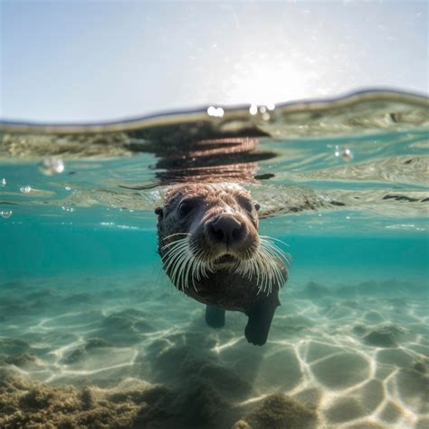 Premium Ai Image A Sea Lion Swimming Under Water With The Sun Shining