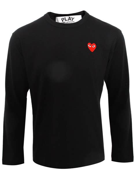 Comme Des Gar Ons Play Mens Ls Red Heart Logo T Shirt In Black For Men