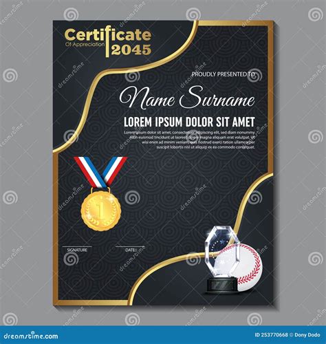 Dise O De Certificado De B Isbol Con Vector De Juego De Taza De Oro