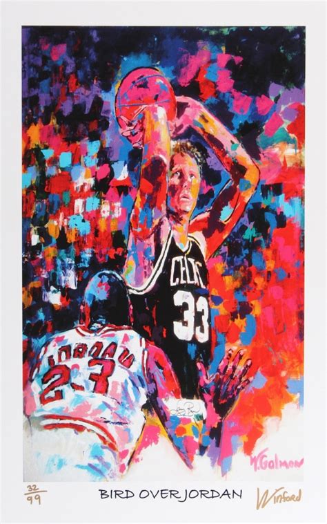 Michael Jordan And Larry Bird 11x17 Bird Over Jordan Signed Winford