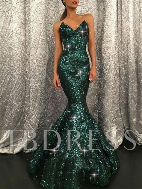 Mermaid Sequins Formal Evening Dress Long Prom Dresses Strapless