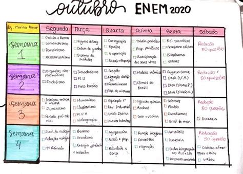 Cronograma De Estudos Para O Enem V Rios Modelos Infinittus