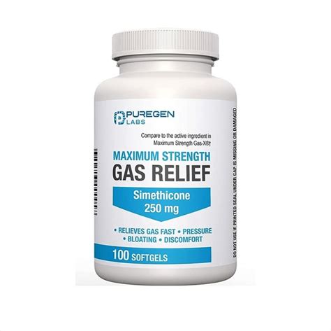 Puregen Simethicone 250mg Softgels - Gas and Bloating Relief - 100 Softgels