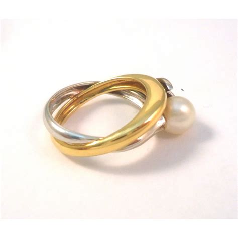 Anello Da Donna In Oro Giallo E Bianco Kt Con Perla E Zirconi