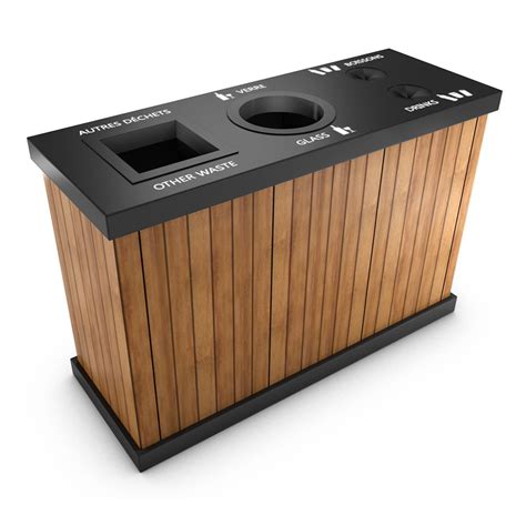 Natura Trio Selective Outdoor Recycling Container Wood Metal Outdoor