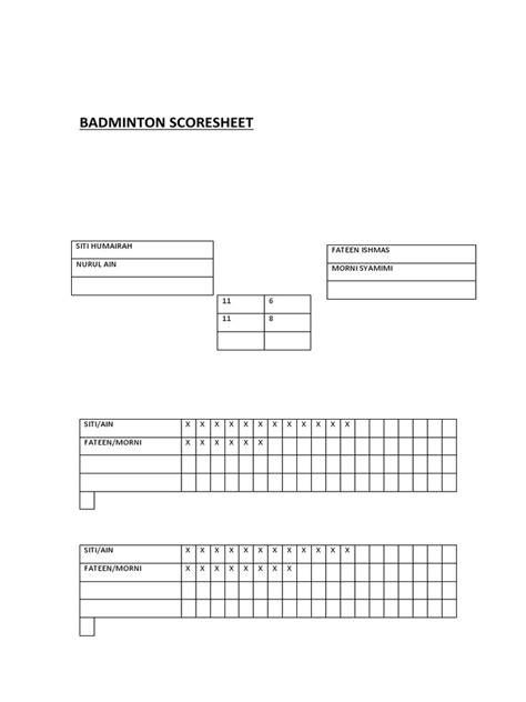 Badminton Scoresheet Full Pdf