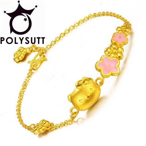 Polysutt 3d Solid Modeling Gold Hoop Chain Bracelet For Women Hello