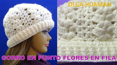 Gorro Tejido A Crochet En Punto Flores En Fila Paso A Paso Para