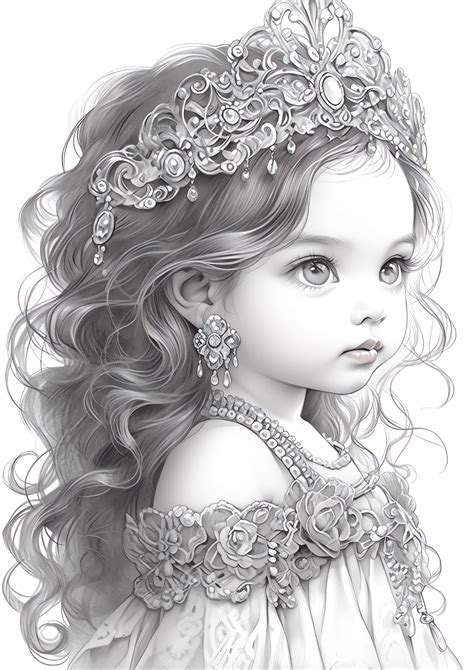 Adult Fairie Coloring Book Of Cute Young Princess Set Of 30 High Definition Grayscale Coloring