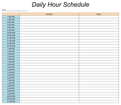 Free printable daily hourly schedule template