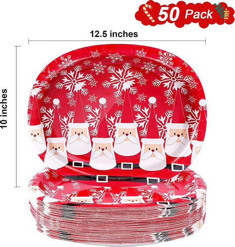 Buy Tyzarglef 50 Count Christmas Oval Paper Plates 10 X 12 5 Large Disposable Dinner Serving