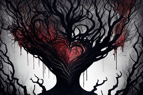 Premium AI Image Illustration Of A Dark Tree Forming A Red Heart