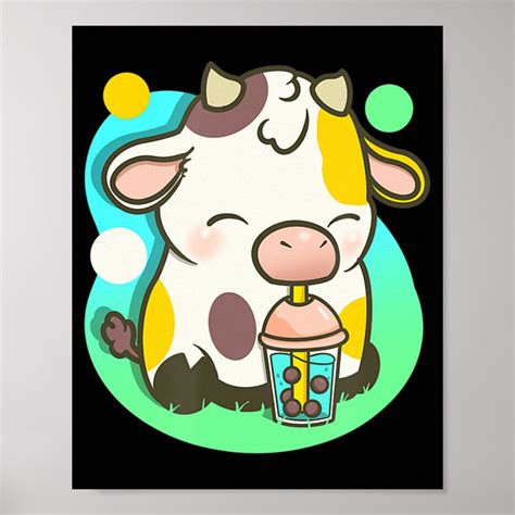 Cute Cow Boba Tea Bubble Tea Anime Kawaii Poster Zazzle