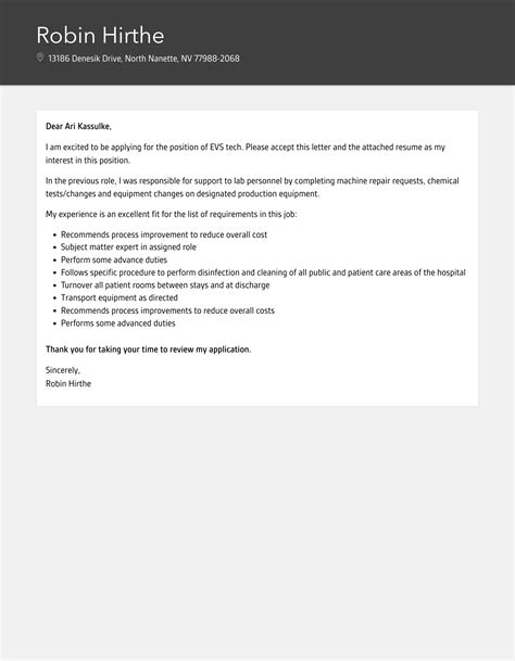 Evs Tech Cover Letter Velvet Jobs