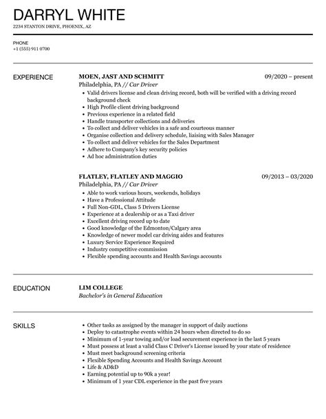 Car Driver Cv Sample Myperfectcv Resume Examples Cv Sample Cv Riset